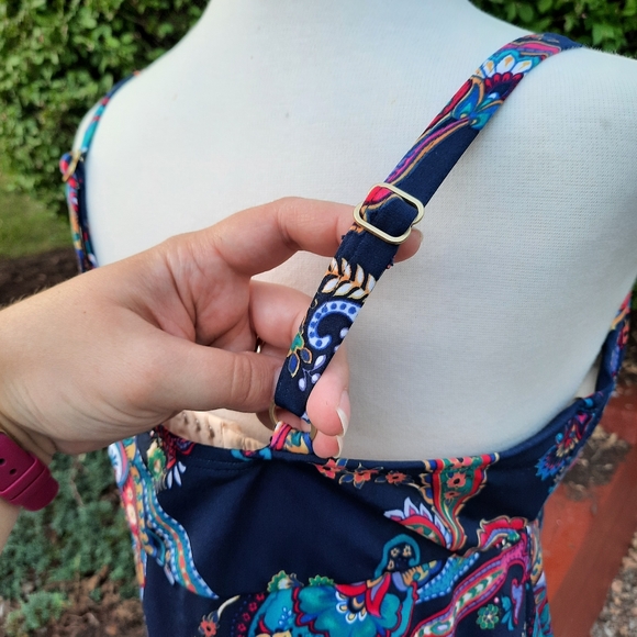 Lands' End Swim Paisley Slimming Blouson Padded Bra Tankini Top 16W Navy Multi - Picture 6 of 14